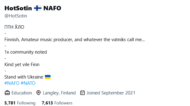 official_ninr's tweet photo. ❗️❗️❗️Suspended ❗️❗️❗️❗️
"Hotsotin NAFO" @HotSotin
-7,613 followers
-from the finnish nafo division
-account suspended for wishing harm,glorification of violence
-currently ban evading @HotSotinMusic https://t.co/43SppEcNL7