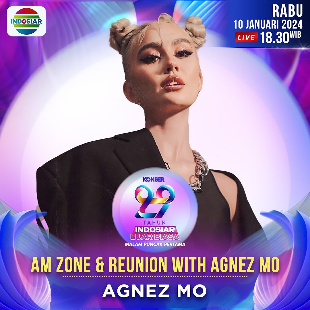 FansAgnesMonica's tweet photo. Agnez Mo akan tampil di acara Konser raya 29 indonesia luar biasa | HUT Indosiar | Rabu, 10 Januari 2024 | Pkl. 18.30 Wib | Live di Indosiar Tv #agnezmohutindosiar https://t.co/RqqSBoqKZU