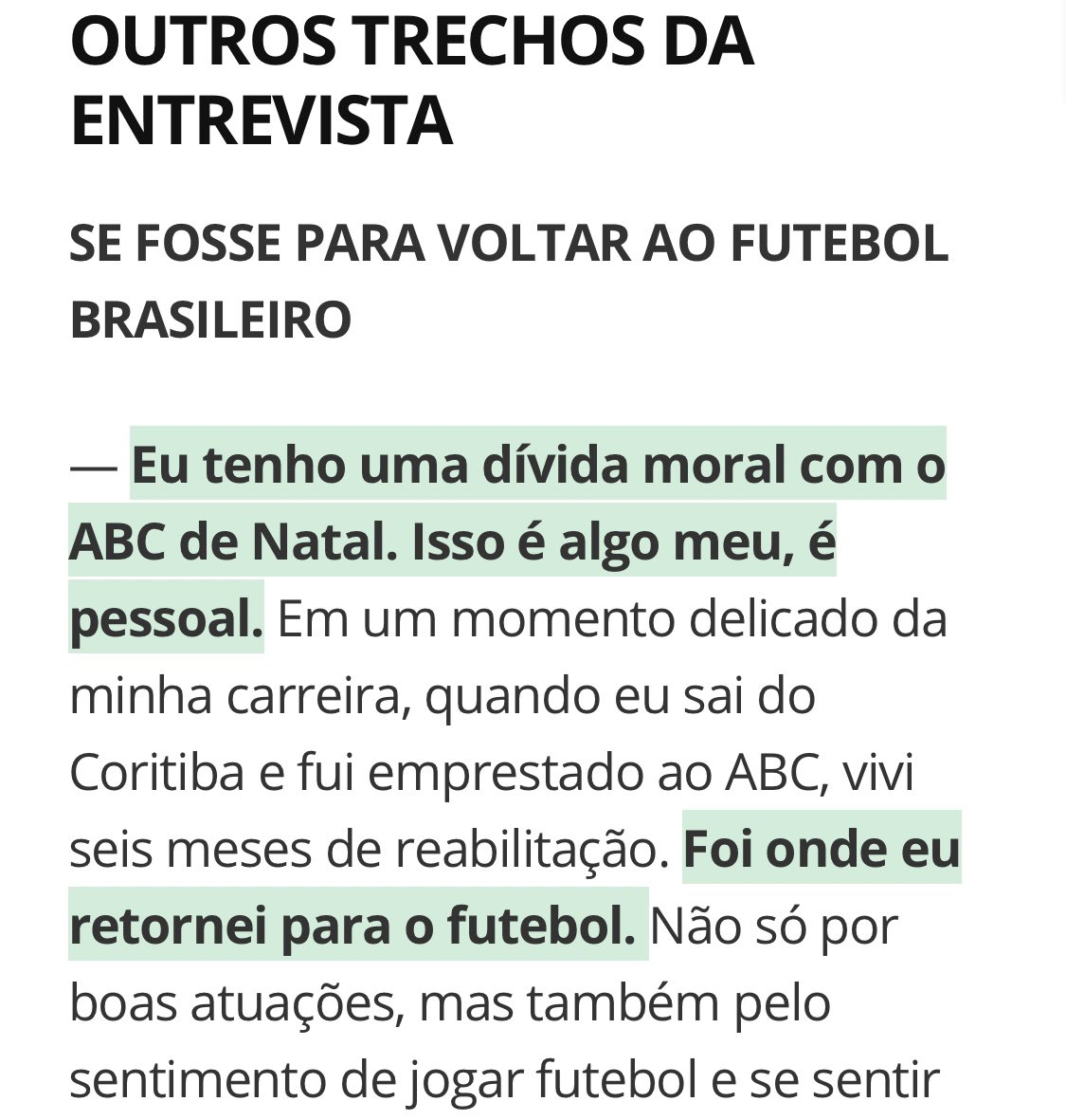 Simplesmente uma entrevista de Vaná pro Globo Esporte no dia 31 de dezembro. O cara é MUITO ídolo. E não tô falando de tempo, tô falando de respeito, carinho e gratidão pelo ABC, mesmo jogando na Europa. Segue o link: ge.globo.com/pr/futebol/not…