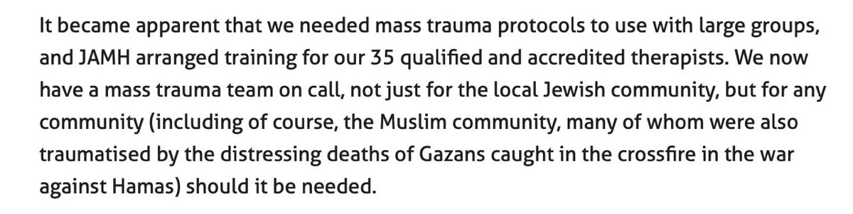 4/ This is the most important part. Two themes here: 1. Equalising the experiences of “both communities” with the language of trauma. 2. The absolutely egregious, genocide-denying language of Gazans (not even Palestinians, i.e. West Bank) being “caught in the crossfire”