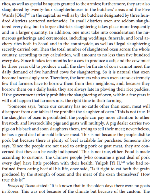 twitter.com/Rjrasva/status… And unlike this fad to please West, Korea had indigenous voices arguing for beef ban since early 1800's if not earlier Chong Yagyong (also known as Tasan) in 'Admonitions on Governing the People Manual for All Administrators' (published in 1821) for e. g.