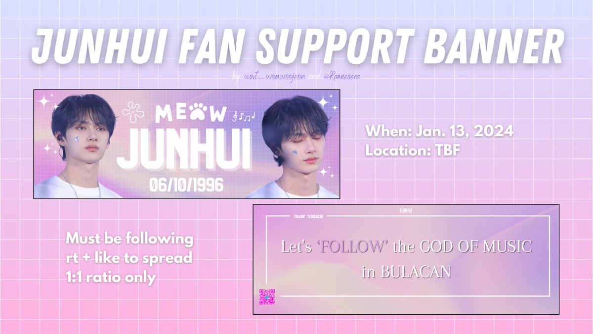 svt_wonwoojeon's tweet photo. FOLLOW TOUR BULACAN FREEBIES💎🩷

✧Let’s FOLLOW the GOD OF MUSIC in BULACAN✧

JUNHUI Hand Banner by @svt_wonwoojeon &amp; @Ramiesera

To claim:
✧ mbf + like &amp; rt this post
✧ STRICTLY 1:1 ratio only

see you, carats! (˵ •̀ ᴗ - ˵ ) ✧

#FOLLOW_TO_BULACAN
#FOLLOW_TOUR_IN_BULACAN https://t.co/RZ5xtb9j0U