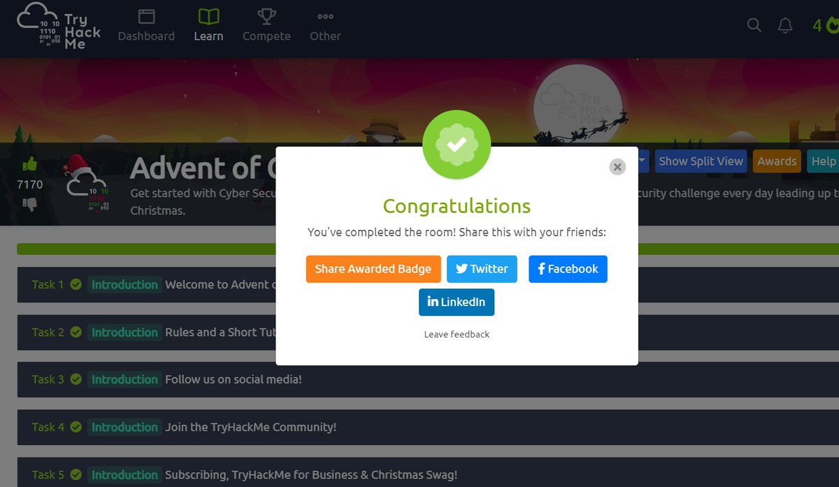 IBIPOLICE's tweet image. やっと新年を迎えることができました。
Advent of Cyber 2023 - I have just completed this room! Check it out:  tryhackme.com/room/adventofc… #tryhackme #security #adventofcyber2023 @realtryhackme