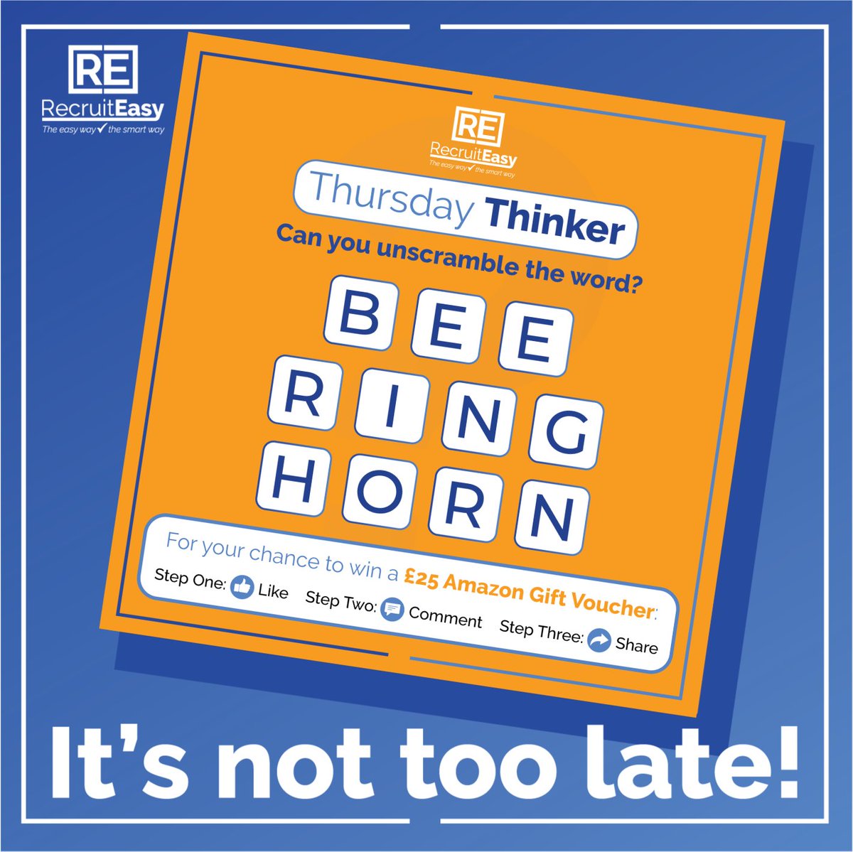 RecruitEasy's tweet photo. You still have time to enter the #thursdaythinker and you could win a £25 Amazon voucher.
The winner will be announced on Thursday. Good Luck!
https://t.co/0PJej86Ggo
#RecruitEasy #Competition #ThursdayThinker  #constructionworker https://t.co/RSVuwppyBX