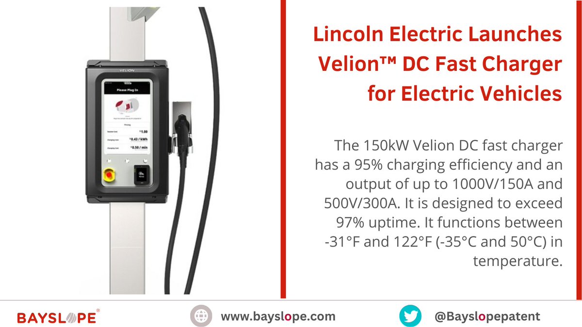 Bayslopepatent's tweet photo. #LincolnElectric unveils #Velion DC fast charger for #electricvehicles.
#ElectricVehicle #ElectricCar #EVs #Chargers #techno #fastcharging #Automotive #automobilenews #tech #Autonews #automobile #EVCharging #TechNews #DCfastcharger #innovation #development #UPDATE #LatestNews https://t.co/oELwJj4pJA