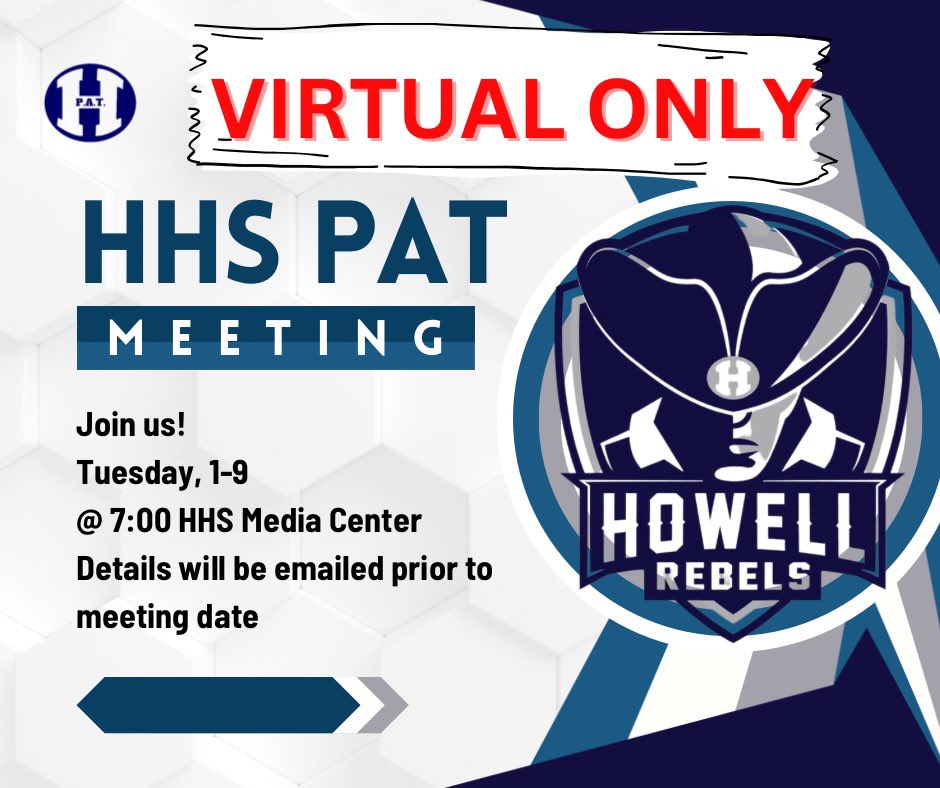 hhs_pat's tweet image. ***TONIGHT, 1-9***
VIRTUAL ONLY DUE TO WEATHER 
Join us for our PAT meeting tonight.
#frhsd #donate #HHSPAT #wishlist #giftauction #WeAreHowell