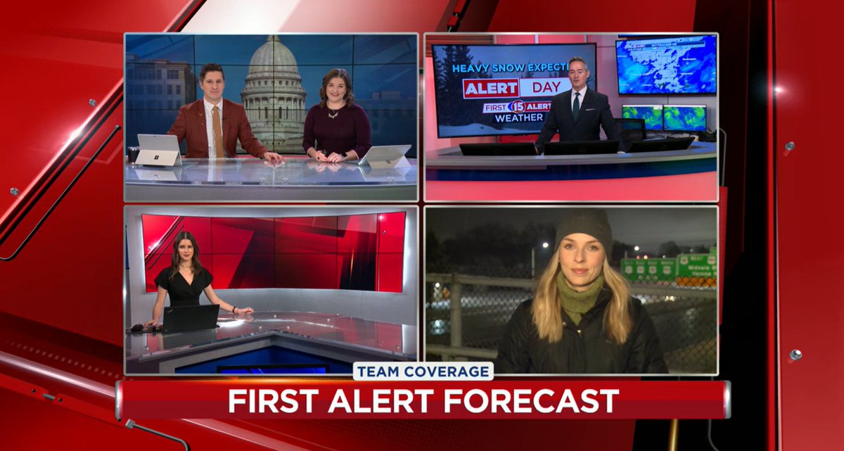 GabriellaRusk's tweet photo. Full house on this #FirstAlertDay!  ❄️ We are dealing with a major winter snow storm in the Madison area and The Morning Show team is tracking it for you.
@wmtv15news https://t.co/HoQXKpLCPS