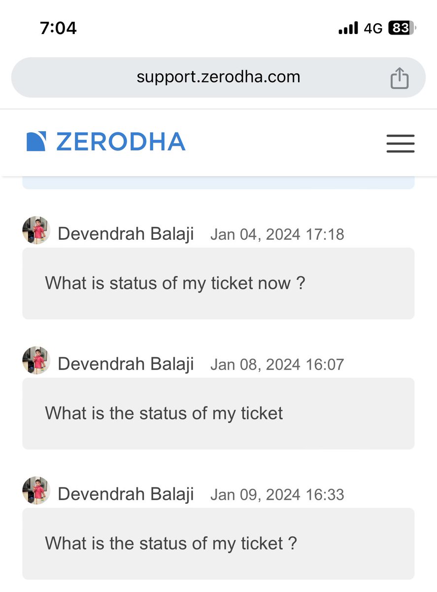 BalajiDevendra4's tweet photo. @zerodha @Nithin0dha 
I want to bring to your notice that zerodha have very pathetic support. Each and every agent have different answer for my ticket. Modifying name in my account and enabling back my account is taking months now.ticket no 20231116927462. https://t.co/dgRqw7O9zs