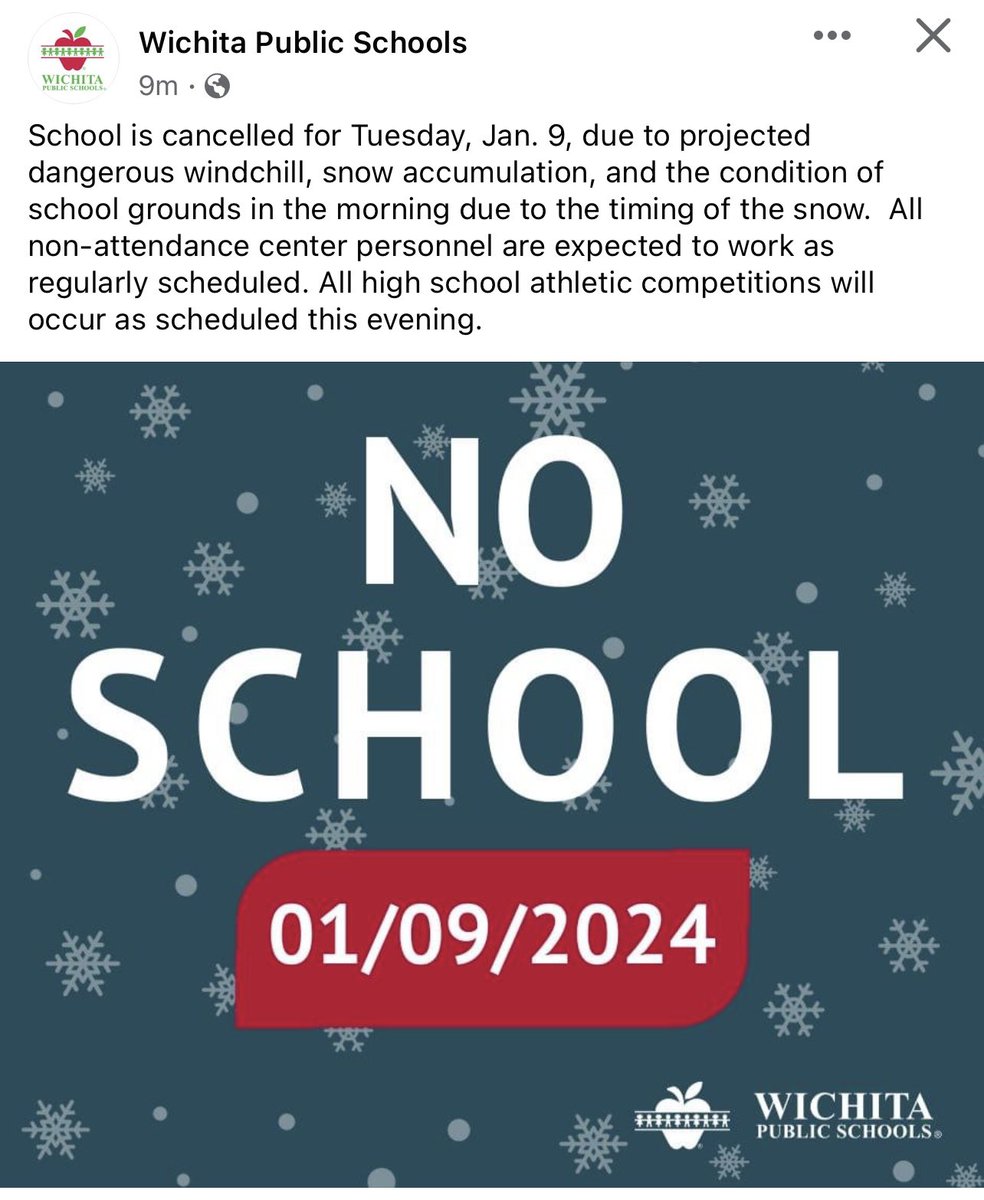 Snow Day!  No School today Tuesday, January 9th!