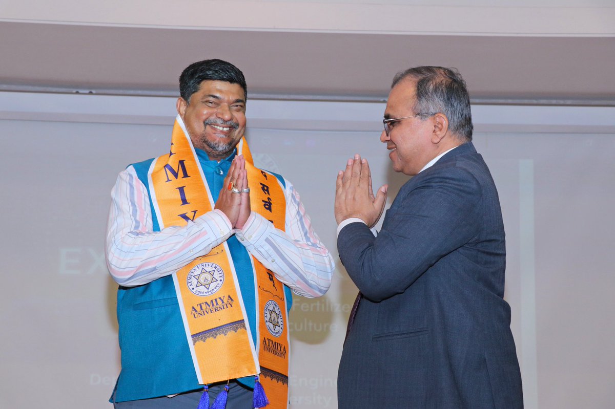 pksingh_iffco's tweet photo. I would like to extend my heartfelt gratitude to Vice Chancellor,  Atmiya University, Rajkot  Dr. Shiv K. Tripathi providing me with the opportunity to share insights about the groundbreaking Nano Urea and Nano Dap, the world's first nano-technology-based fertilizer, and its profound benefits for farmers during our discussion.
@AtmiyaUni  @VC_Atmiya @IFFCO_PR