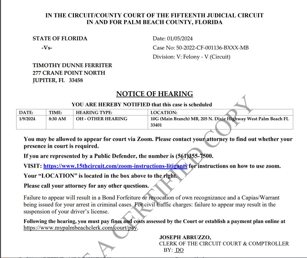 HeyDizzzy's tweet photo. #OnTheDocket rescheduled from 1/5 to today is #TimothyFerriter. The judge will hear the motion filed by Palm Beach Sheriffs Office & I for one hope he sends ol' Tim to the big slammer to await his Appeal. #BoyInTheBox https://t.co/X2ctOEpWlN