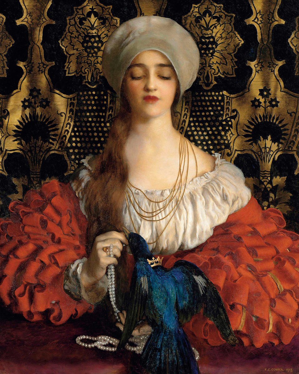PreRaphSoc's tweet photo. Avian Affections: feathery finesse with 'The Bluebird' by Frank Cadogan Cowper (1918) for this week's #TuesdayTheme. https://t.co/qorD3tRGld