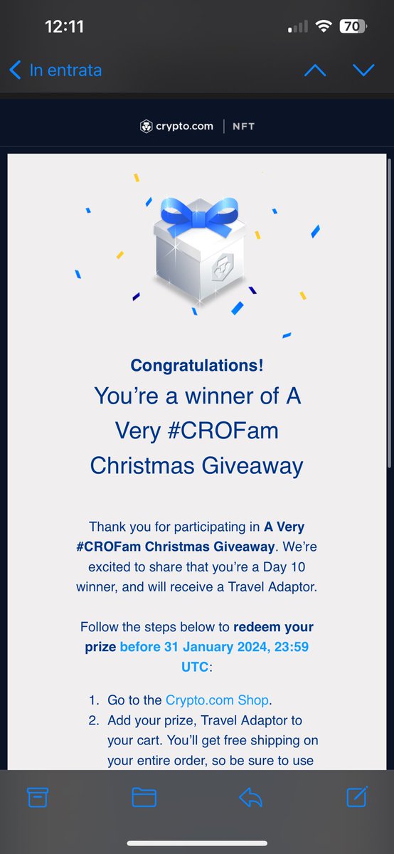 Gm #crofam! The Day starts
very good!! 🤩🤩🤩🎉🎉💎💎
This is what I need for travel! 💪🏻🦁

Thanks @cryptocom @cryptocomnft @kris @ericnode 

#Christmasgiveaway #Giveaway #Christmas2023 #FFTB #BornBrave $CRO