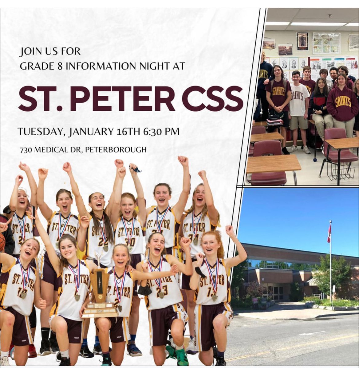 St. Peter CSS is a caring and vibrant school community with a strong reputation &amp; tradition of excellence in academics &amp; co-curricular programming. To learn more pls join the school for its Grade 8 Parent/Guardian Info Night on Tuesday, Jan. 16 from 6:30 to 8:00 p.m.  <a href="/PVNCCDSB/">PVNCCDSB</a>
