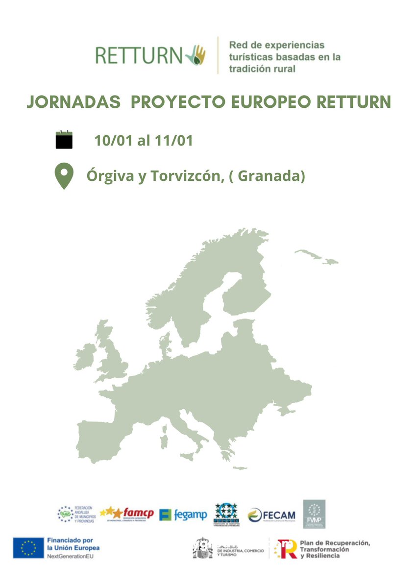 ↗️Mañana empezamos con las jornadas del Proyecto Europeo RETTURN. 🚩El encuentro tendrá lugar en Órgiva y Torvizcón, (Granada).