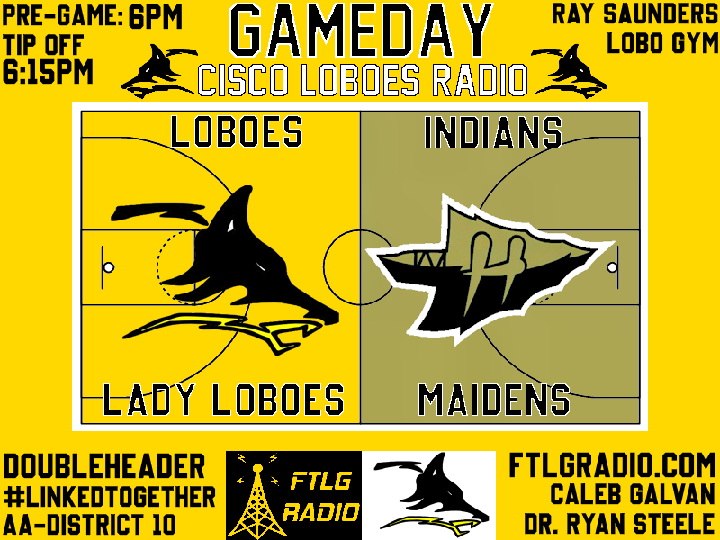 LoboesRadio's tweet photo. 🏀🐺GAMEDAY🟡⚫️
📣 Doubleheader!!📣
🆚 Haskell Indians/Maidens 

🏟: Ray Saunders Lobo Gym 

🕔: Pre-Game 6PM Tip Off 6:15PM/7:30PM 

Listen Online📱💻: https://t.co/kqEOe1qL3x 

YouTube ▶️: Cisco ISD
[#LINKEDTOGETHER]
@TXHSGBB @hoopinsider @BCHsports @BigCountrySport @KTXSSports https://t.co/1kmKQ9QE8b