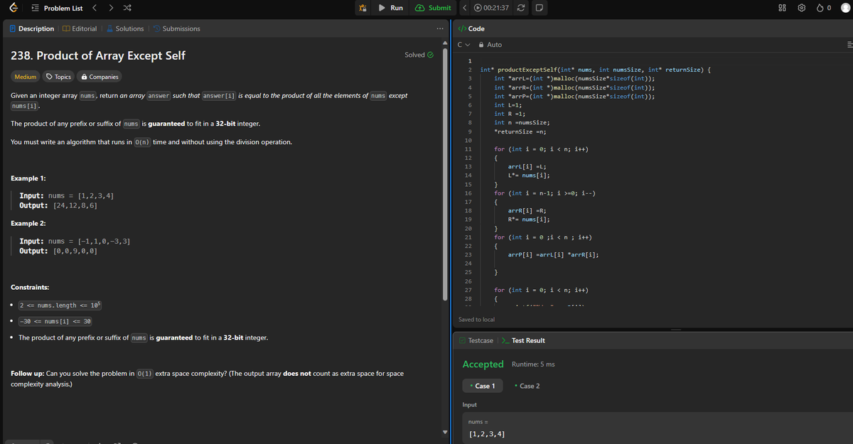 #day5 of  #100DaysOfCode challenge  Today, I solved problem on leetcode  in the C language.