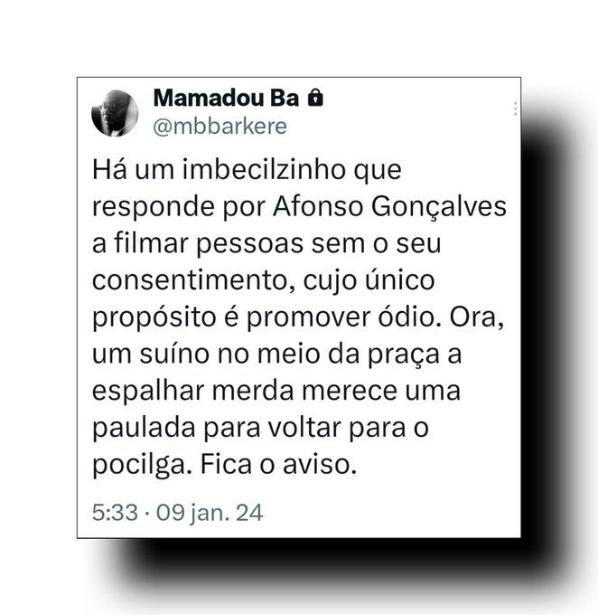 AlexandreLGazur's tweet photo. Um preto a dizer que vai ser violento? Ele anda mesmo aqui a quebrar os estereótipos 😏 https://t.co/IRuRh3nGKX