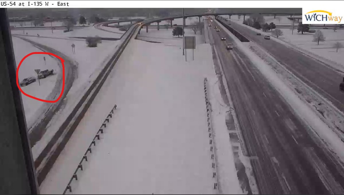 Roads across the metro are completely covered. Drive with caution. As you can see there have already been cars sliding off the roadway this morning. #kswx #ICTtraffic