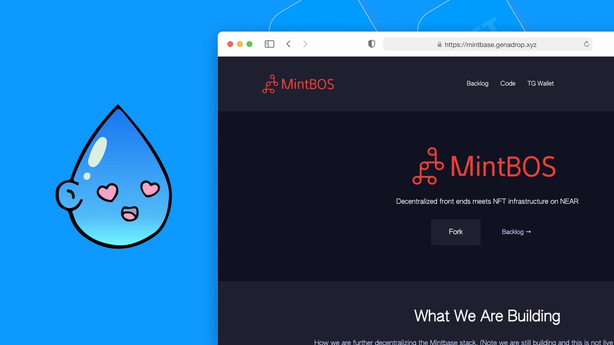 We are proud to announce we are part of Mintbase's Grants Cohort 2 where we will be building #Mintbos; all <a href="/mintbase/">Mintbase</a> features on BOS + DAO + <a href="/NearSocial_/">Near Social (near.social)</a>  functionality &amp; adding listing via metatransactions within our telegram wallet. Keep up to date at mintbase.genadrop.xyz