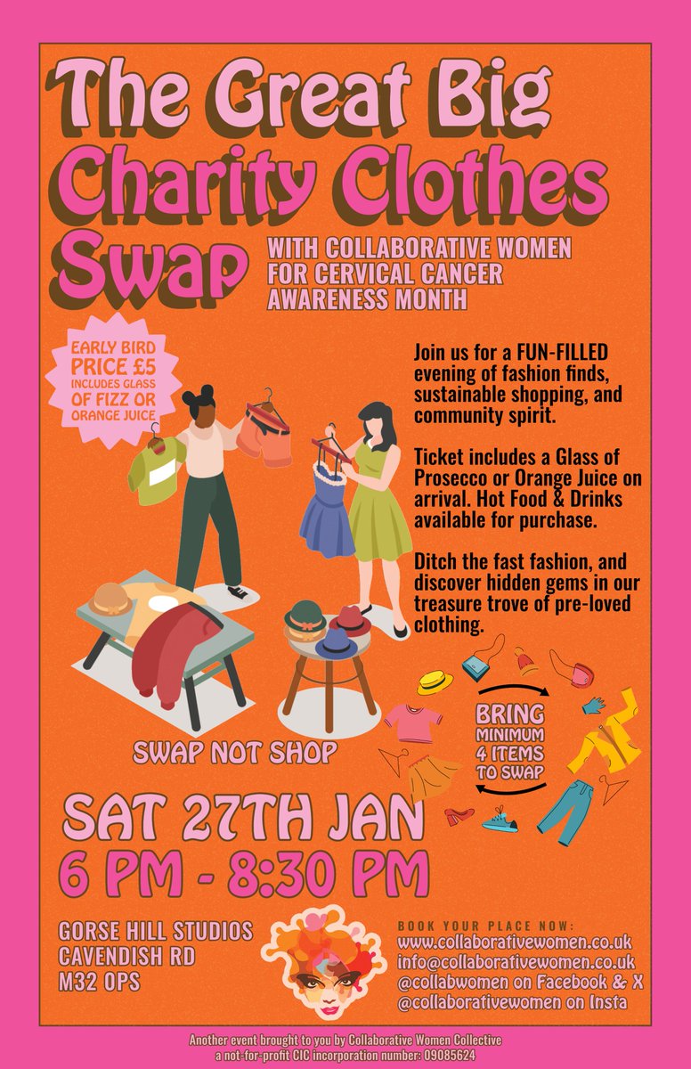 Give your clothes a second life and support a great cause! Swap your unwanted styles for something fresh at our charity clothes swap. Get your tickets before they're gone! collaborativewomen.co.uk/event-details/… 
#giveback #sustainableliving #charityevent