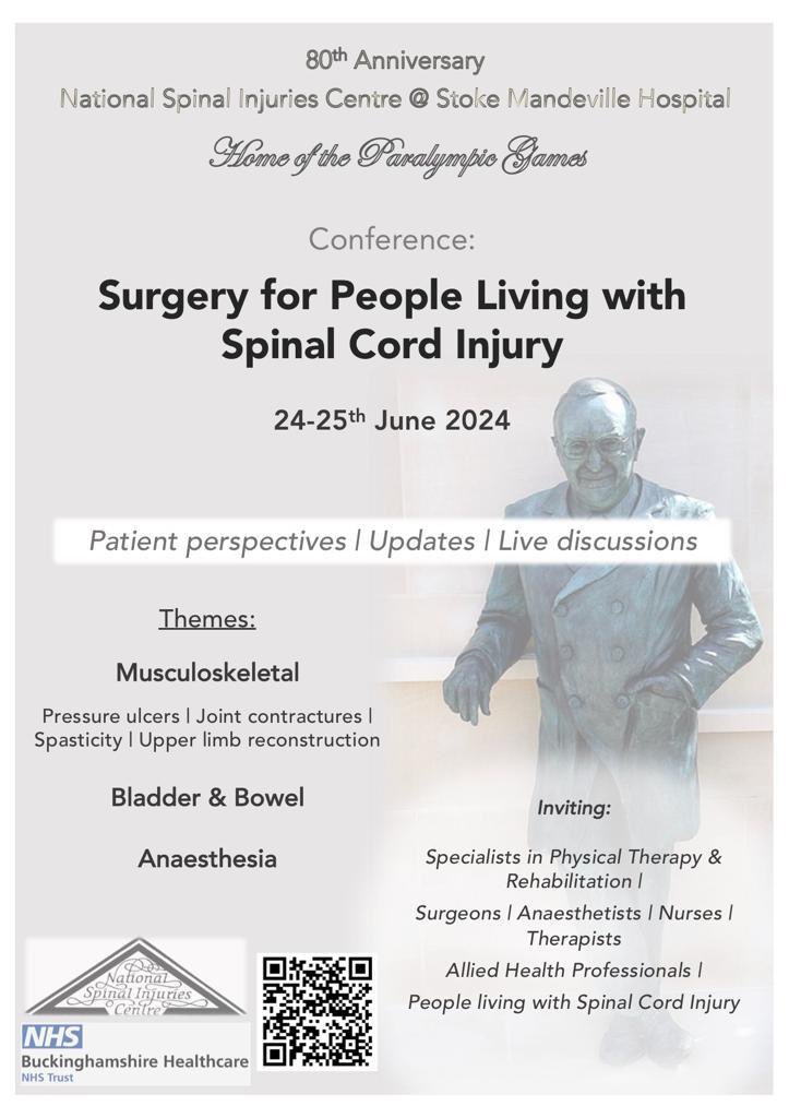 Open for registration - celebrating the 80th anniversary of the NSIC, birthplace of the Paralympic Movement. Doctors, surgeons, therapists, nurses, AHPs, patients all welcome. gbr01.safelinks.protection.outlook.com/?url=https%3A%… @NSICStokeMand @BucksHealthcare @SpinalResearch @lifeafterpara @SpinalCordCom