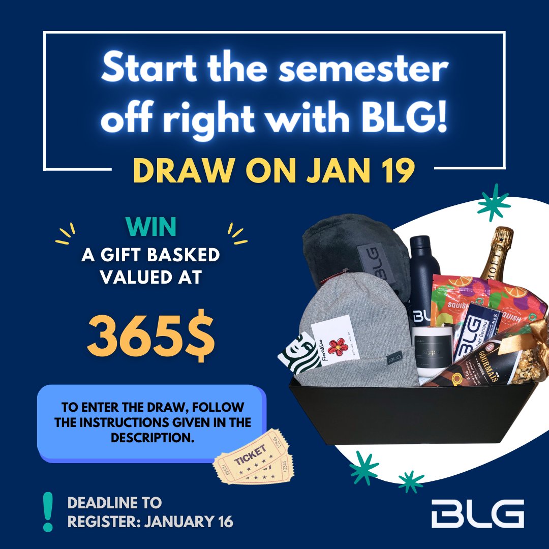 BLG WANTS TO TREAT YOU FOR THE START OF THE SEMESTER! ⭐ If you want the chance to win a gift basket valued at $365, head over to the McGill LSA/AÉD Facebook page to learn more about how to enter this exclusive draw 🎁 🎉  bit.ly/3RSTlHJ