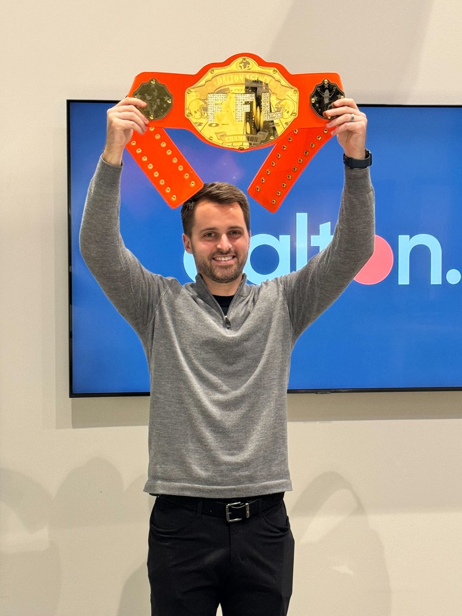 daltonagency's tweet photo. The Dalton Fantasy Football League championship heads back to our Nashville office as our CFO, Tony Drake, takes home his second title. Congrats Tony! https://t.co/gJVVBFP5ZH