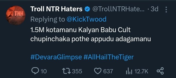 pspk_4evr's tweet photo. Z***h cult chupinchinam๐ต๐ค
#TheyCallHimOG #DevaraGlimpse #UnBreakableOGRecords https://t.co/yHbSeUdmDt