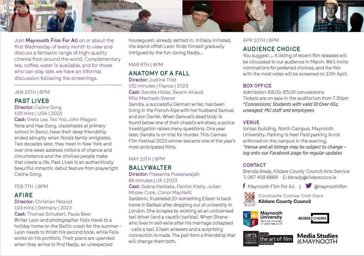 Happy New Year! Past Lives is our film tomorrow night, Wed 10 Jan at 8pm in Iontas Theatre. Written &amp; directed by Celine Song, it tells the story of the relationship of South Korean-born Nora and Hae Sung interrupted by emigration and perhaps resumed in New York after 24 years.