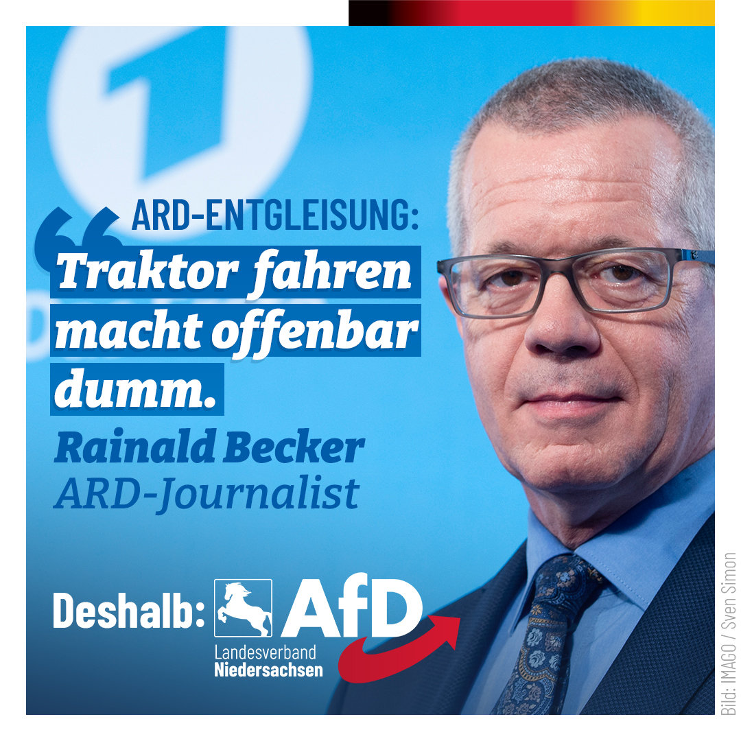 AfD_LV_NDS's tweet photo. Es kann nicht sein, dass Menschen, die zu jeder Tages- und Nachtzeit und bei Wind und Wetter für unsere Ernährung sorgen, von Zwangsabgabenempfängern beschimpft werden.
#AfD #AfDNDS #Bauernproteste https://t.co/Ouc4pBZFrz