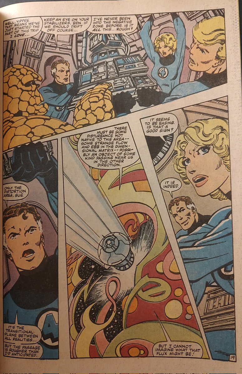 revco292572000's tweet photo. The #FantasticFour put the Negative Zone Exploratory Module, Mark I in use in issue 251 by John Byrne. They're heading to the #NegativeZone of course. #TheThing #InvisibleGirl, #HumanTorch, #MrFantastic https://t.co/U3gCr6sJf1