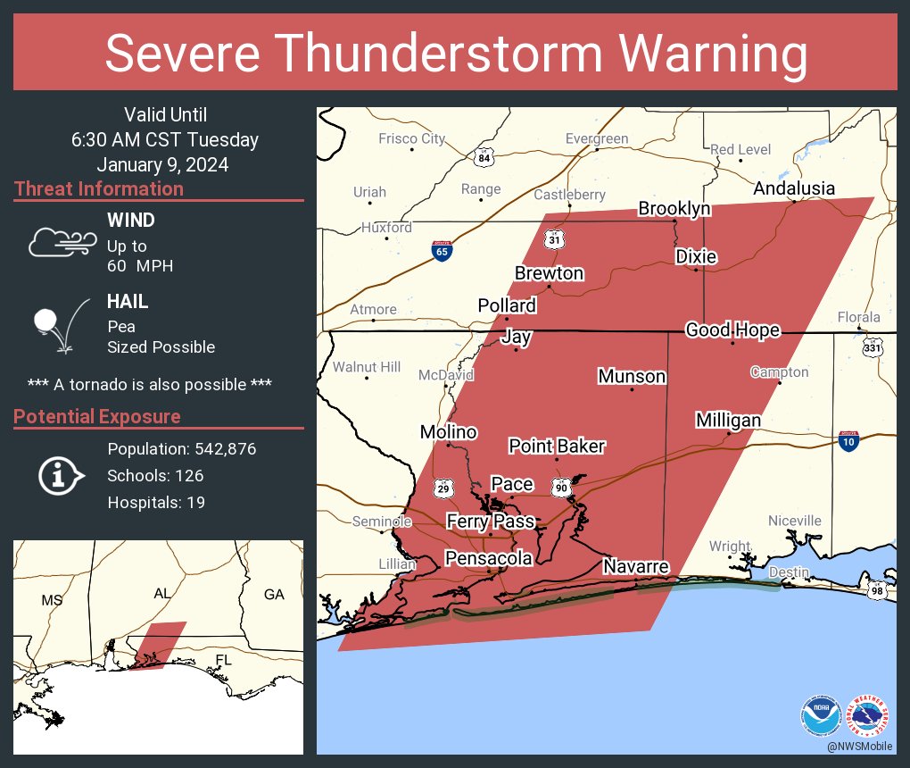 Severe Thunderstorm Warning including Pensacola FL, Navarre FL and  Ferry Pass FL until 6:30 AM CST