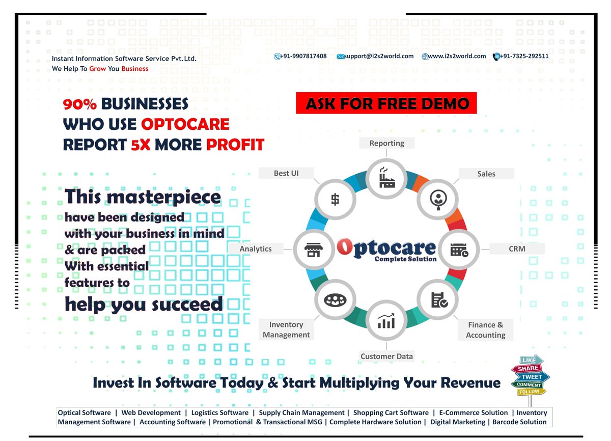 instant_pvt's tweet photo. Let Your Business Stand Tall Among Others
#Optical_software
#Opticalsoftware
#i2s2
#Optocare
#Instant_Information
#9907817408
#AaharStore
#ECommerce
#Digital_Marketing
#Web_Development
#ERP
#ITSolutionExperts
#webdesign
#websitedesign
#webdevelopment

https://t.co/3jKYRs2wWK https://t.co/jHDycwDDKG