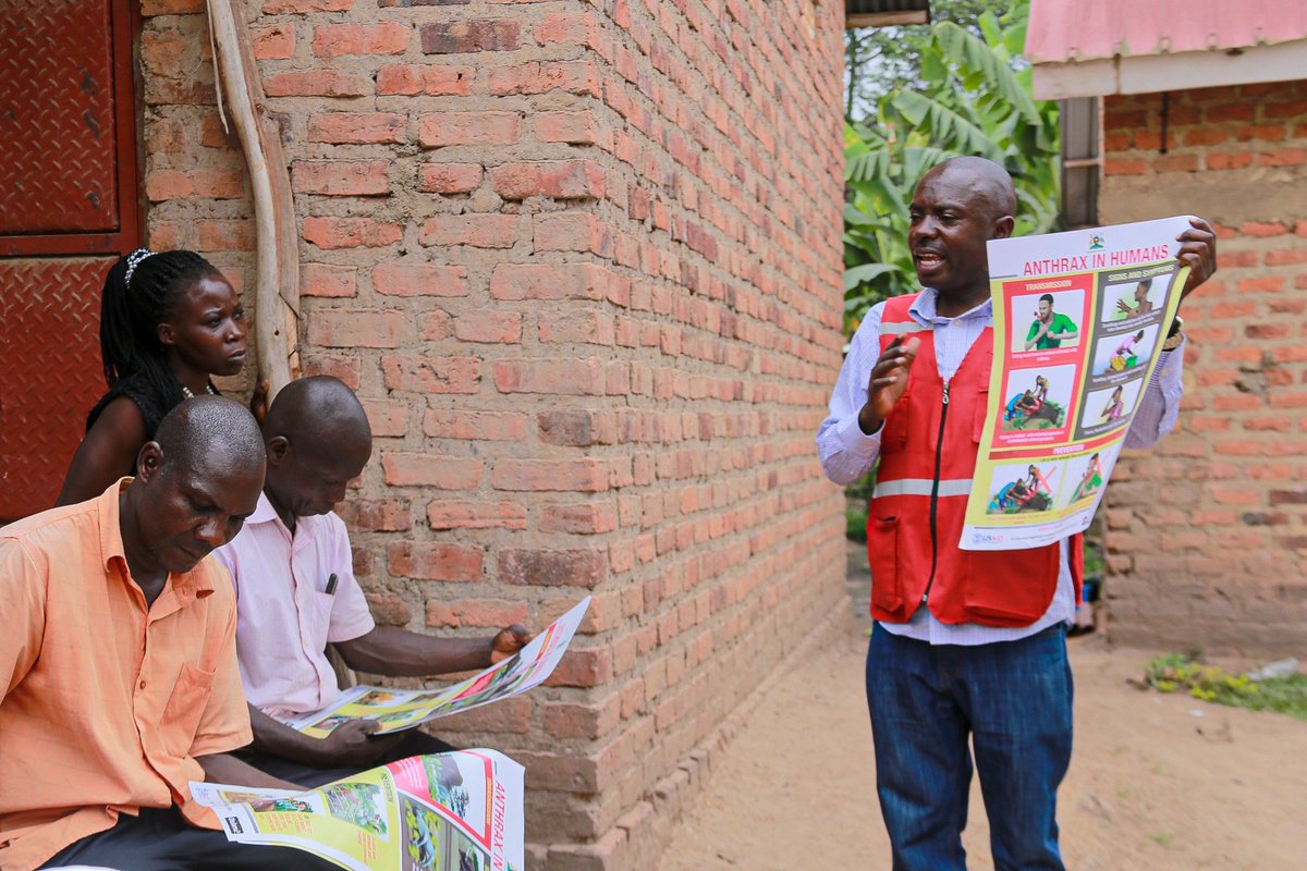 UgandaRedCross's tweet photo. Information, Education & Communication (IEC) materials, translated to local language, with messages on facts about the anthrax disease are shared with people in rural Kyotera, where the anthrax disease has claimed lives of some humans & animals.

The strategy employed by our volunteers aims to create awareness and disseminate information regarding the outbreak and how people can keep safe, together with their animals.

Efforts funded by @IFRC_DREF @ifrc @IFRCAfrica 

#AnthraxResponseUg 

@MAAIF_Uganda @MinofHealthUG @GovUganda