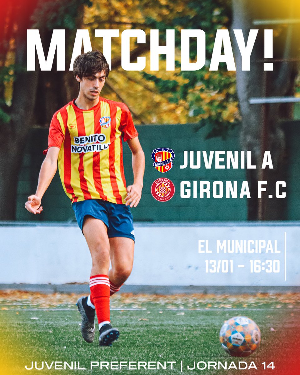 AECManlleu's tweet photo. 𝙅𝙐𝙑𝙀𝙉𝙄𝙇 𝘼!

El Juvenil A vol continuar sumant! Aquest dissabte 3 punts en joc davant del Girona F.C. Vine a animar a l'equip, fes Manlleu! 🍍❤️‍🔥

💥 Partit 13/01 - 16:30h
📍 El Municipal
⚽️ @GFCAcademia 
🎟️ Gratuït

🟡🔴 #somdelmanlleu #aecmanlleu https://t.co/QB0cLN0GRE