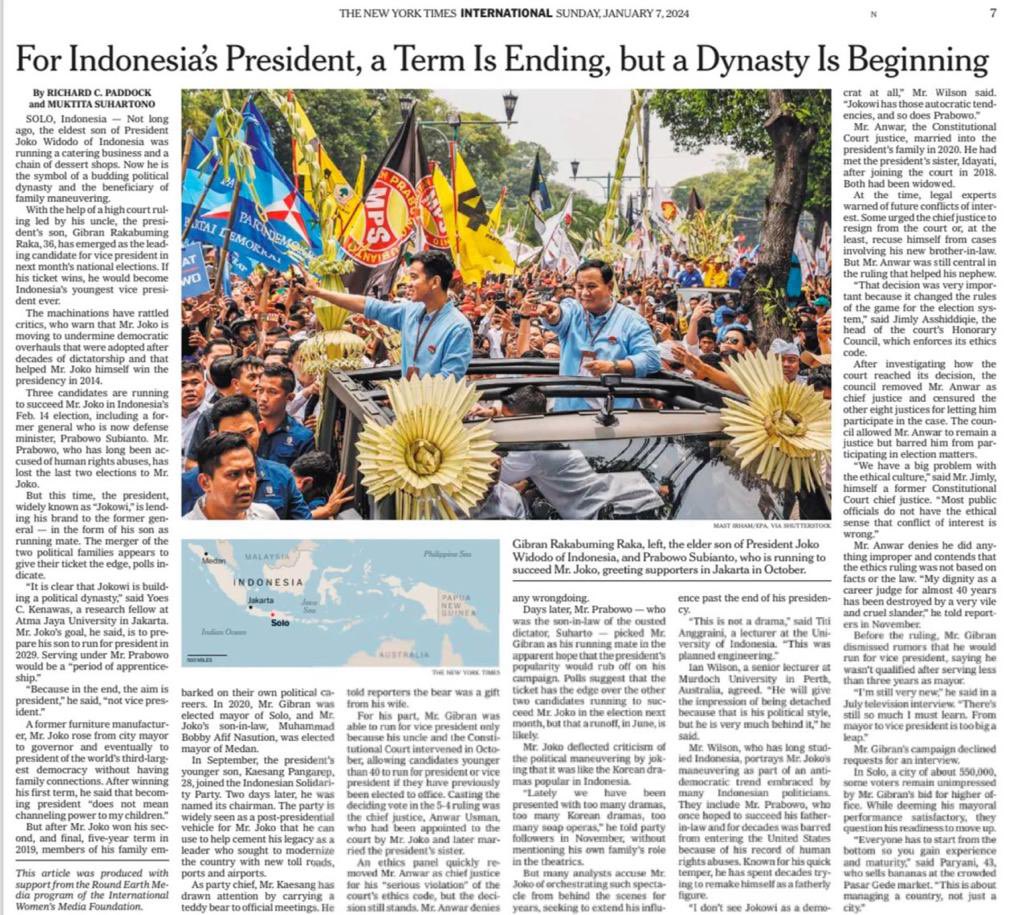 Mdy_Asmara1701's tweet photo. New York Times : Dynasty Is Beginning 

The Guardian : 'Harmless Grandpa' the rebranding of Indonesia's Prabowo 

Dua media Internasional menyoroti pasangan 02. Nggak ada positifnya 🙈 https://t.co/CnIz3xm8Q9