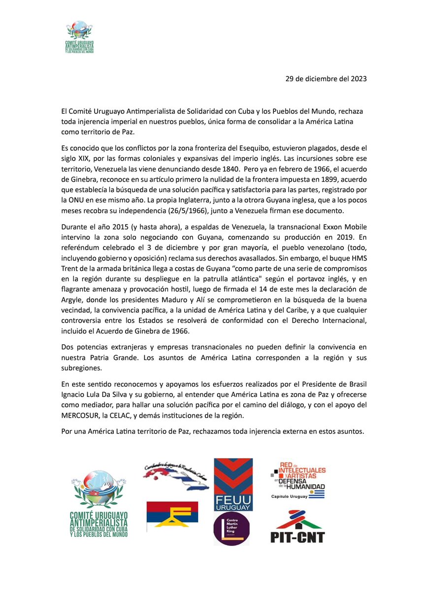 CentroUy's tweet photo. América Latina y el Caribe son territorios de paz. No queremos injerencia alguna que terminan siempre con el saqueo de nuestros pueblos. 
El diálogo en la patria grande resolverá estos temas
#LaSolidaridadEsLaTernuraDeLosPueblos https://t.co/wqDeuAaOHp