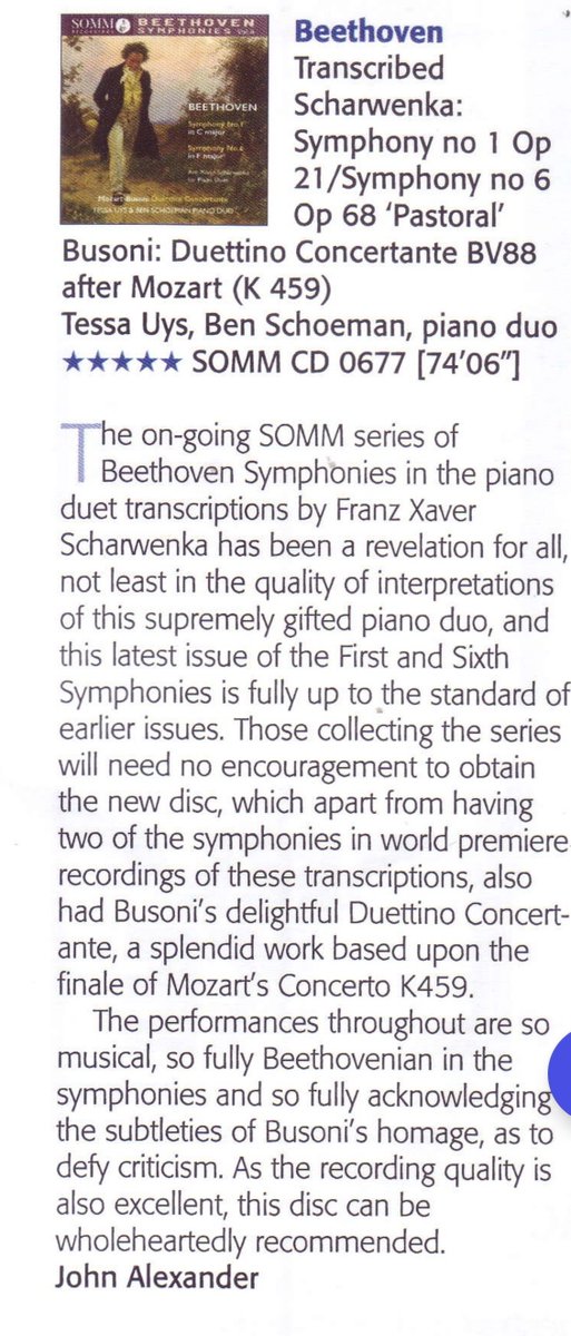 Ben Schoeman (@benschoeman1) on Twitter photo Thank you John Alexander in <a href="/MusicalOpinion/">Musical Opinion</a> for this exquisite 5star-review of our Beethoven Vol. 4 <a href="/SOMMRecordings/">SOMM RECORDINGS</a> <a href="/BenSchoeman1/">Ben Schoeman</a> #tessauys #beethoven #scharwenka #pianoduet Thank you John Alexander in <a href="/MusicalOpinion/">Musical Opinion</a> for this exquisite 5star-review of our Beethoven Vol. 4 <a href="/SOMMRecordings/">SOMM RECORDINGS</a> <a href="/BenSchoeman1/">Ben Schoeman</a> #tessauys #beethoven #scharwenka #pianoduet