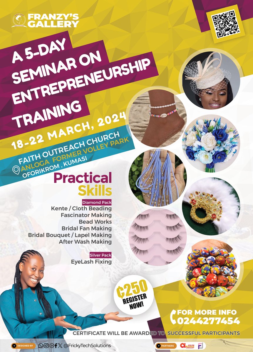 FrickyTech's tweet photo. ✨We Present to you....🔥Franzy's Gallery's 5-day Seminar on Entrepreneurship Training.. SCAN the QR Code or CALL the Number on the Flyer to PICK your FORM NOW!

@FrickyTechSolutions👨🏽‍💻
#BringWork 
#TechSoulForBusiness 
©2024 https://t.co/RJshYOT90s