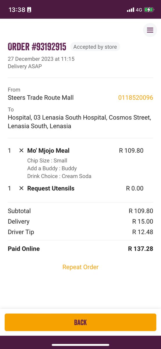 MrJack_SB's tweet photo. @SteersSA Hi. This order was not fulfilled, it was paid online. Neo from the store called me and advise he will request that I be refunded. This has not been refunded. https://t.co/flIjKMhoFJ