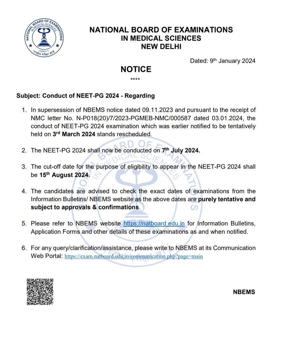 📢 Great news! Clarity prevails as NEET PG 2024 is locked in for July 7, 2024. 🗓️ Embrace the certainty and start your countdown to success! 🚀💼 No more confusion, just focus! 💪 #NEETPG2024 #MedTwitter #ClearPathToSuccess #MedicalEntrance