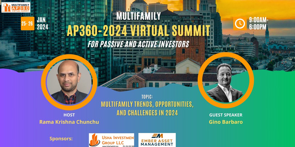 AP360Event's tweet image. Meet Gino Barbaro an investor, business owner, author and entrepreneur. 

Topic: Multifamily Trends, Opportunities, and Challenges in 2024

Book your Ticket :

multifamilyap360.mykajabi.com/AP360-2024

#trends #opportunities #MultifamilyInvesting #challenges #AP3602024