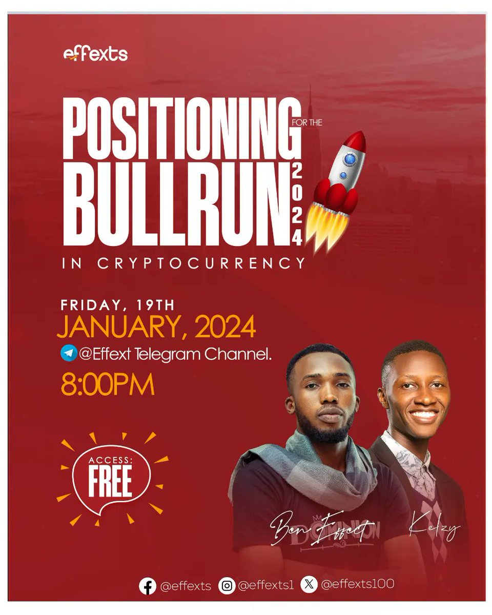 Effexts100's tweet photo. "WHAT IS BULLRUN?"
This question and many more will be answered in the class, it is going to be a condensed one full of privileged information needed for the season.

Join our telegram channel and be connected
https://t.co/e1pOHRieVD

#Effexts #Learning #Blockchain #Crypto https://t.co/rkcusr5wup