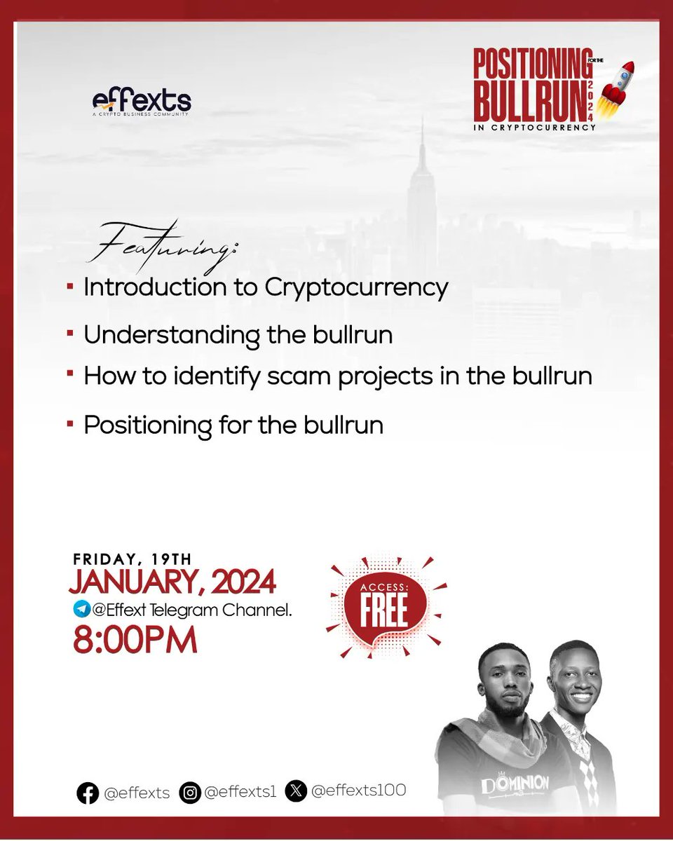Effexts100's tweet photo. "WHAT IS BULLRUN?"
This question and many more will be answered in the class, it is going to be a condensed one full of privileged information needed for the season.

Join our telegram channel and be connected
https://t.co/e1pOHRieVD

#Effexts #Learning #Blockchain #Crypto https://t.co/rkcusr5wup