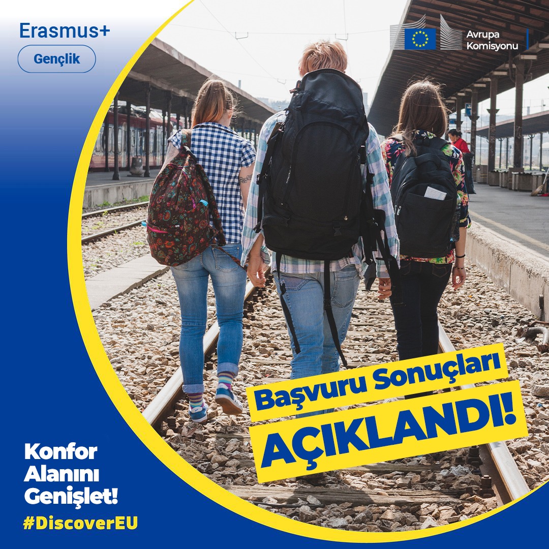 DiscoverEU başvuruları açıklandı‼️ 🔗youth.europa.eu/discovereu/awa… adresinden başvuru kodu ile sonuçlarınıza ulaşabilirsiniz. DiscoverEU’ya katılma hakkı kazanan gençlerimizi tebrik ederiz.👏 #Erasmusplus