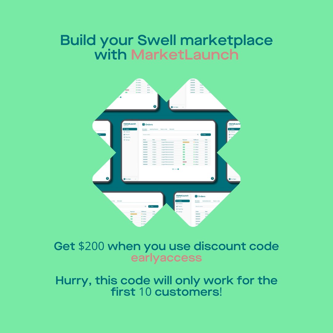 Build your Swell marketplace up to 60% quicker with MarketLaunch! 🙌

Visit marketlaunch.app to purchase.

#marketplace #shopifyalternative #swell #reactnative #app #startup #devlife #bristol #developer