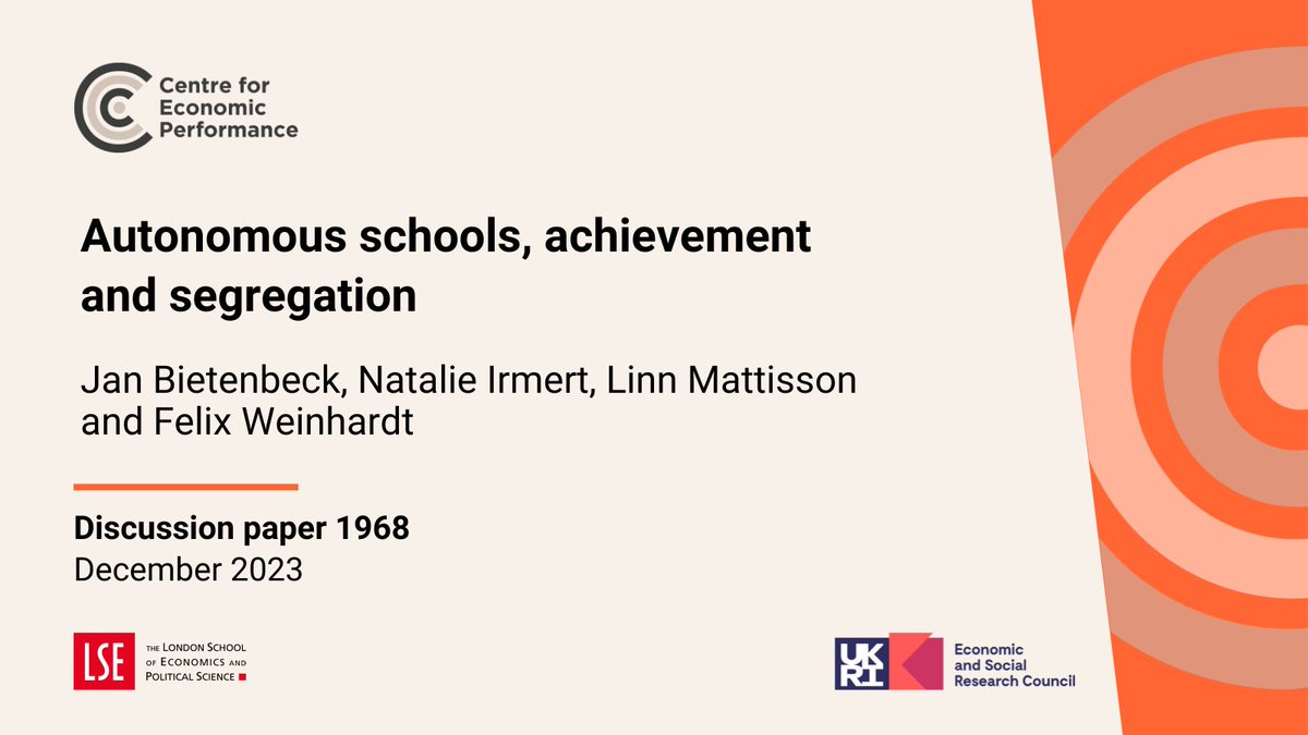 Centre for Economic Performance (@cep_lse) on Twitter photo “Rather than leading to ‘a rising tide that lifts all boats,’ autonomous schools increase existing achievement gaps by SES and immigrant status.”
<a href="/NatalieIrmert/">Natalie Irmert</a> @JBietenbeck <a href="/linnmatti/">Linn Mattisson</a> and <a href="/FelixWeinhardt/">Felix Weinhardt</a>
Read: ow.ly/tRJn50Qk4s9 “Rather than leading to ‘a rising tide that lifts all boats,’ autonomous schools increase existing achievement gaps by SES and immigrant status.”
<a href="/NatalieIrmert/">Natalie Irmert</a> @JBietenbeck <a href="/linnmatti/">Linn Mattisson</a> and <a href="/FelixWeinhardt/">Felix Weinhardt</a>
Read: ow.ly/tRJn50Qk4s9