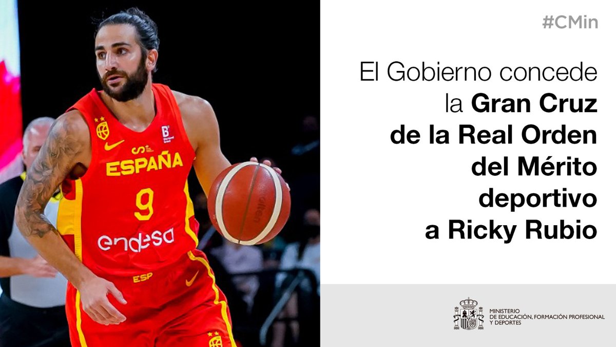 El Gobierno ha concedido a Ricky Rubio la Gran Cruz de la Real Orden del Mérito Deportivo.

Campeón del mundo, de Europa, plata en Beijing, bronce en Río... <a href="/rickyrubio9/">Ricky Rubio</a> es uno de nuestros mejores deportistas y un ejemplo dentro y fuera de la cancha.
🔗educacionyfp.gob.es/prensa/actuali…
