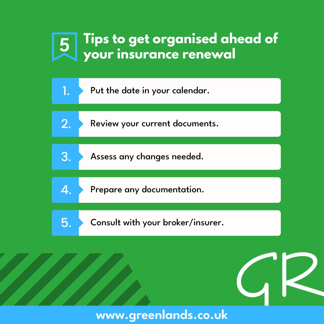 GreenlandsIns's tweet image. 📅 Getting ready for your insurance renewal? Here are 5 top tips to ensure you're perfectly organised.

Stay on top of things and ensure your insurance meets your current needs! 

#InsurancePrep #OrganisedRenewal #ThinkInsurance #ThinkGreenlands